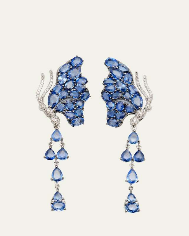 White Gold Blue Sapphire and White Diamond Earrings from The Butterfly Collection
